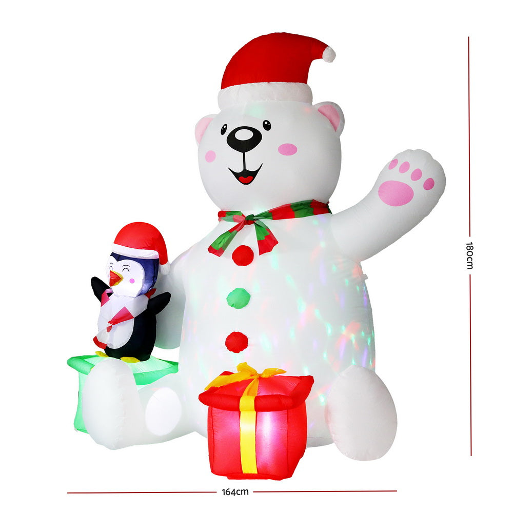 Jingle Jollys Christmas Inflatable Bear 1.8M Height LED Outdoor Decorations Illuminated XMAS-INF-BEAR-6FT