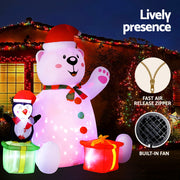 Jingle Jollys Christmas Inflatable Bear 1.8M Height LED Outdoor Decorations Illuminated XMAS-INF-BEAR-6FT