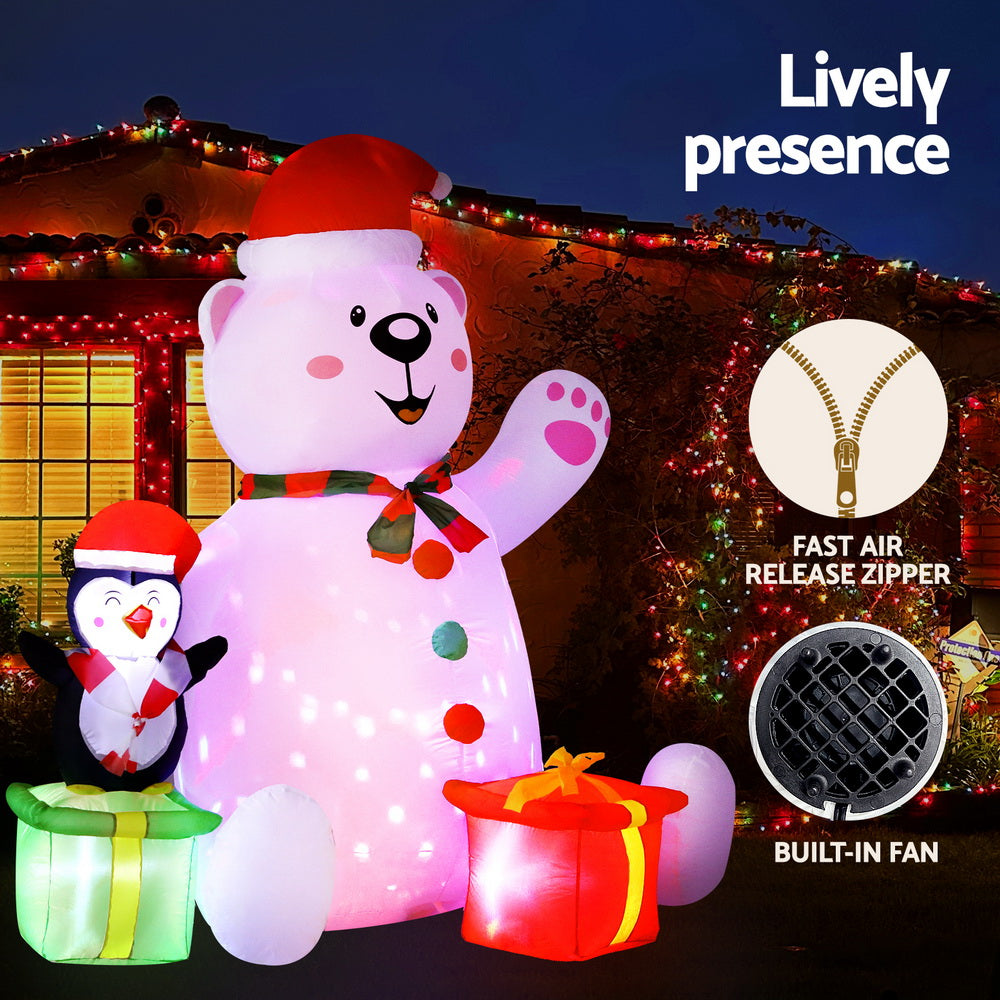 Jingle Jollys Christmas Inflatable Bear 1.8M Height LED Outdoor Decorations Illuminated XMAS-INF-BEAR-6FT
