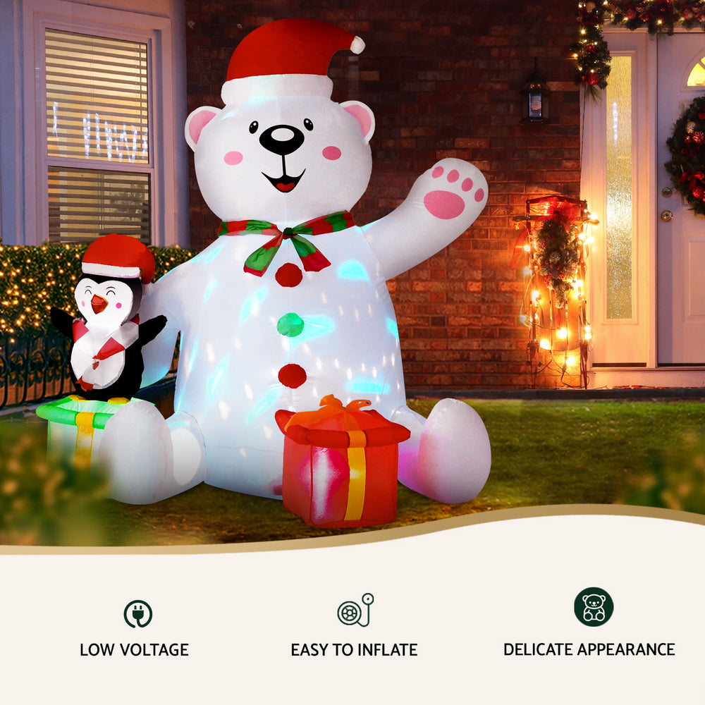Jingle Jollys Christmas Inflatable Bear 1.8M Height LED Outdoor Decorations Illuminated XMAS-INF-BEAR-6FT