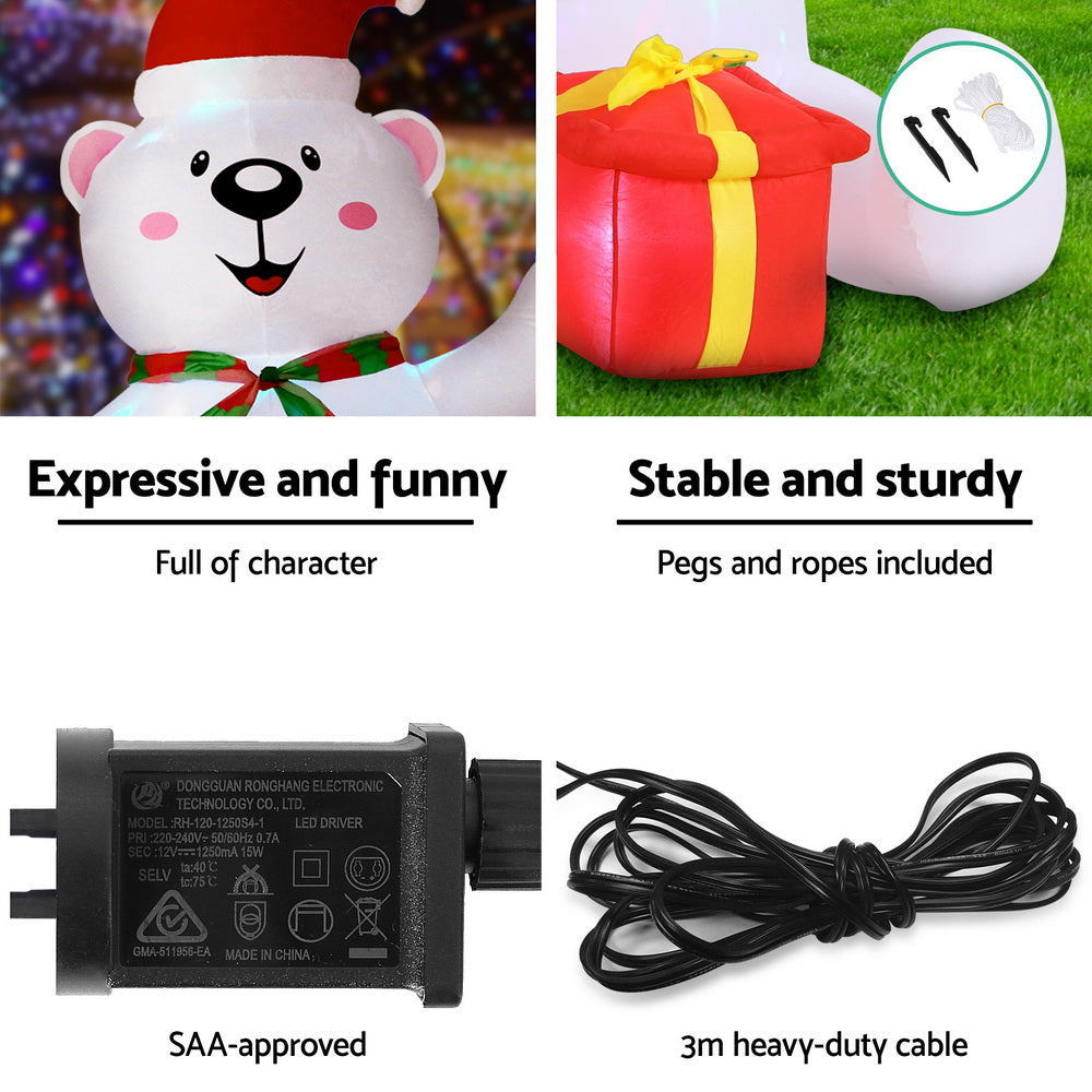Jingle Jollys Christmas Inflatable Bear 1.8M Height LED Outdoor Decorations Illuminated XMAS-INF-BEAR-6FT