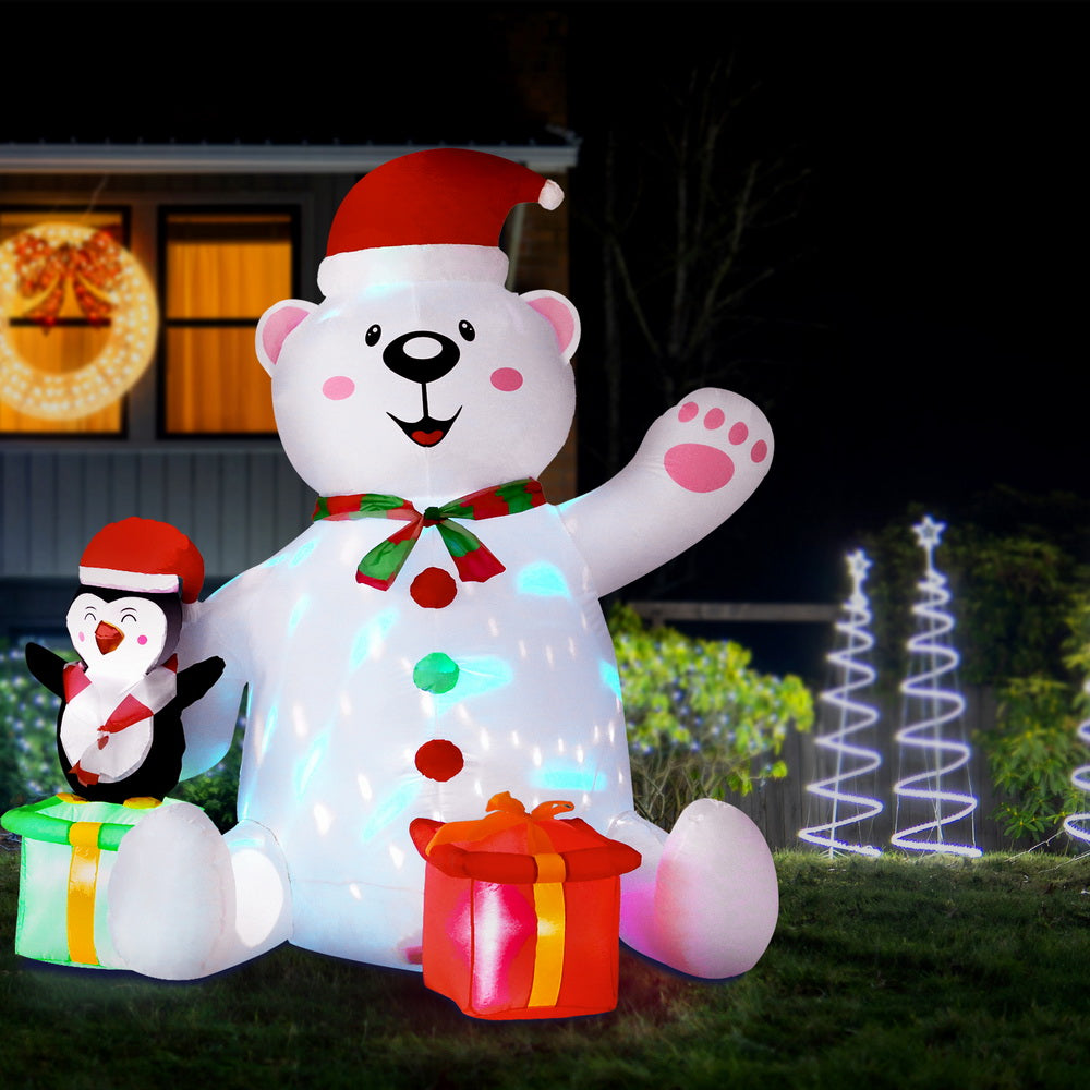 Jingle Jollys Christmas Inflatable Bear 1.8M Height LED Outdoor Decorations Illuminated XMAS-INF-BEAR-6FT
