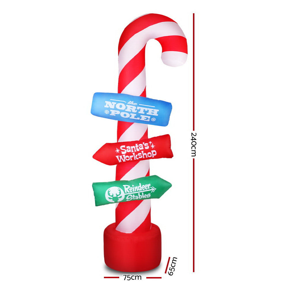 Jingle Jollys Christmas Inflatable Candy Pole 2.4M Illuminated Decorations XMAS-INF-CANDY-8FT