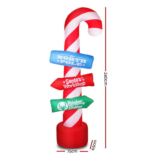 Jingle Jollys Christmas Inflatable Candy Pole 2.4M Illuminated Decorations XMAS-INF-CANDY-8FT