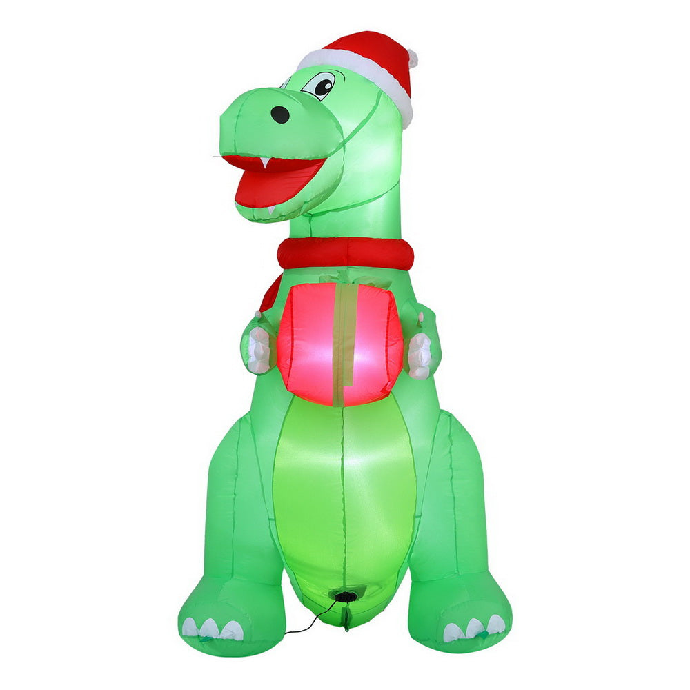 Jingle Jollys Christmas Inflatable Dinosaur 1.8M Height LED Decorations Illuminated XMAS-INF-DINO-GIFT-6FT