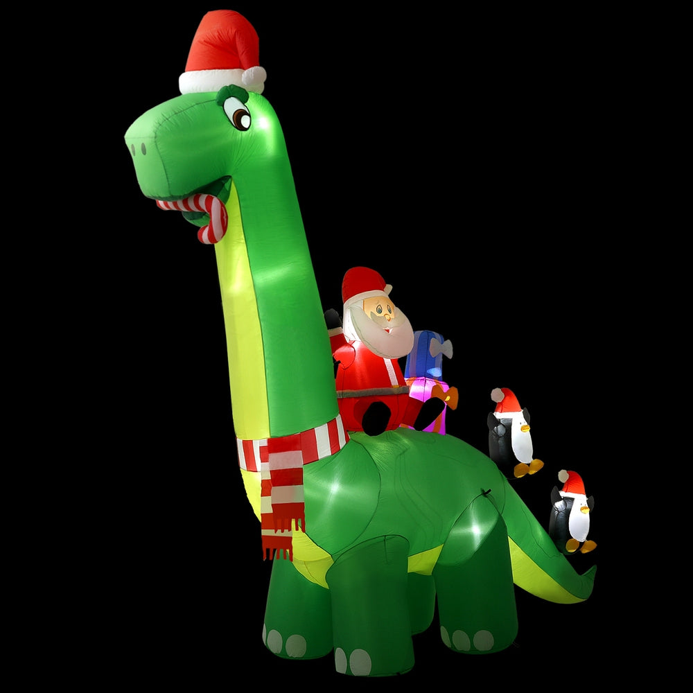 Jingle Jollys Christmas Inflatable Santa Dinosaur 3.8M Illuminated Decorations XMAS-INF-DINO-GR-13FT