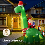 Jingle Jollys Christmas Inflatable Santa Dinosaur 3.8M Illuminated Decorations XMAS-INF-DINO-GR-13FT