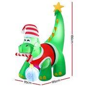 Jingle Jollys Christmas Inflatable Dinosaur 1.86M Height LED Decorations Illuminated XMAS-INF-DINO-GR-6FT