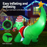 Jingle Jollys Christmas Inflatable Dinosaur 1.86M Height LED Decorations Illuminated XMAS-INF-DINO-GR-6FT