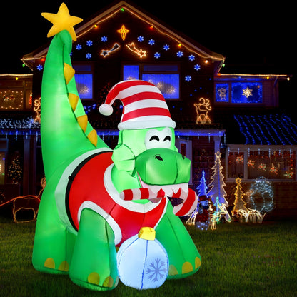 Jingle Jollys Christmas Inflatable Dinosaur 1.86M Height LED Decorations Illuminated XMAS-INF-DINO-GR-6FT