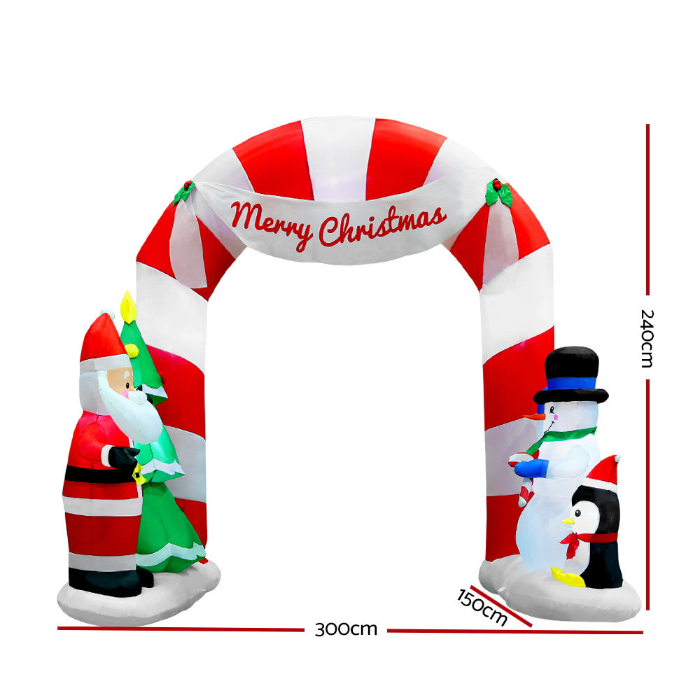 Jingle Jollys Christmas Inflatable Archwary Santa 3M Illuminated Decorations XMAS-INF-DOOR-SET-10FT