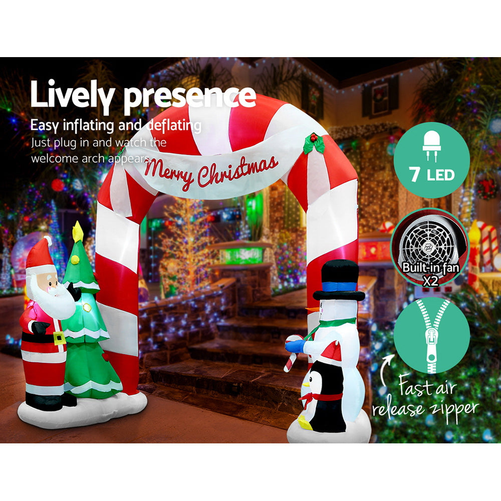 Jingle Jollys Christmas Inflatable Archwary Santa 3M Illuminated Decorations XMAS-INF-DOOR-SET-10FT