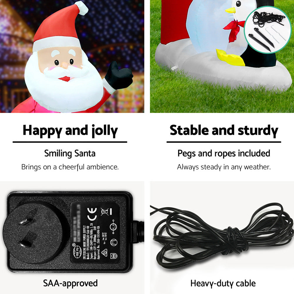 Jingle Jollys Christmas Inflatable Archwary Santa 3M Illuminated Decorations XMAS-INF-DOOR-SET-10FT