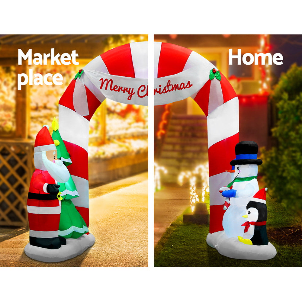 Jingle Jollys Christmas Inflatable Archwary Santa 3M Illuminated Decorations XMAS-INF-DOOR-SET-10FT