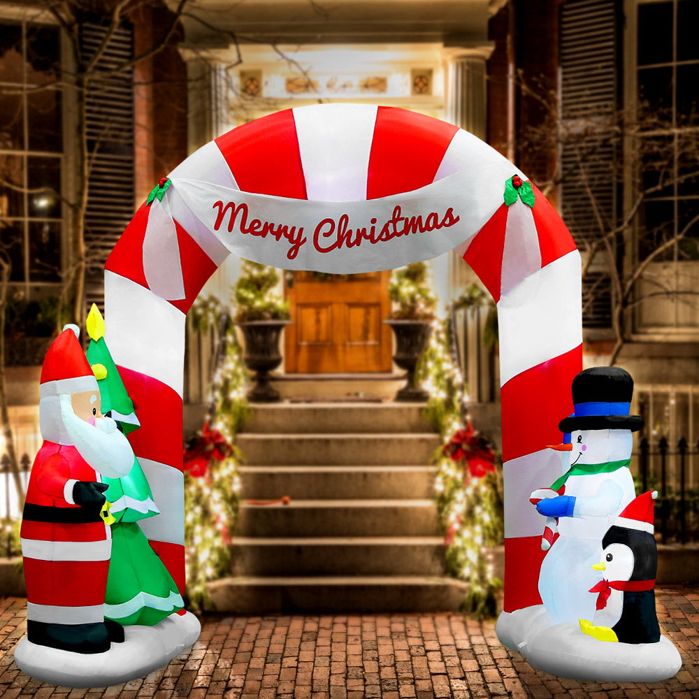 Jingle Jollys Christmas Inflatable Archwary Santa 3M Illuminated Decorations XMAS-INF-DOOR-SET-10FT