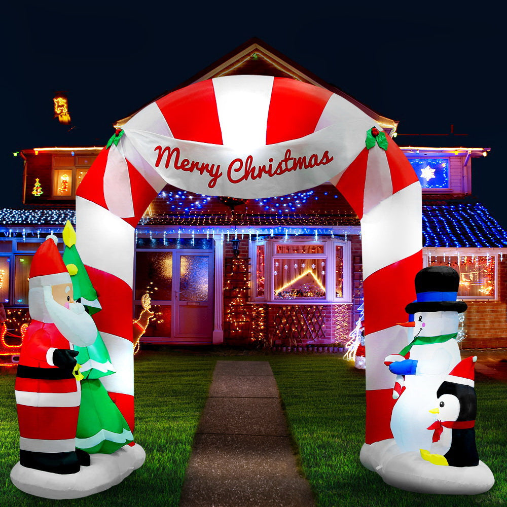Jingle Jollys Christmas Inflatable Archwary Santa 3M Illuminated Decorations XMAS-INF-DOOR-SET-10FT