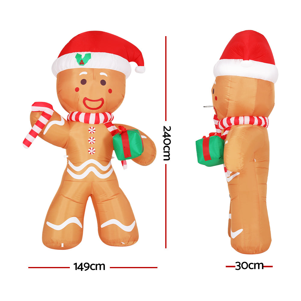 Jingle Jollys Christmas Inflatable Gingerbread Man 2.4M Illuminated Decorations XMAS-INF-GINGER-8FT