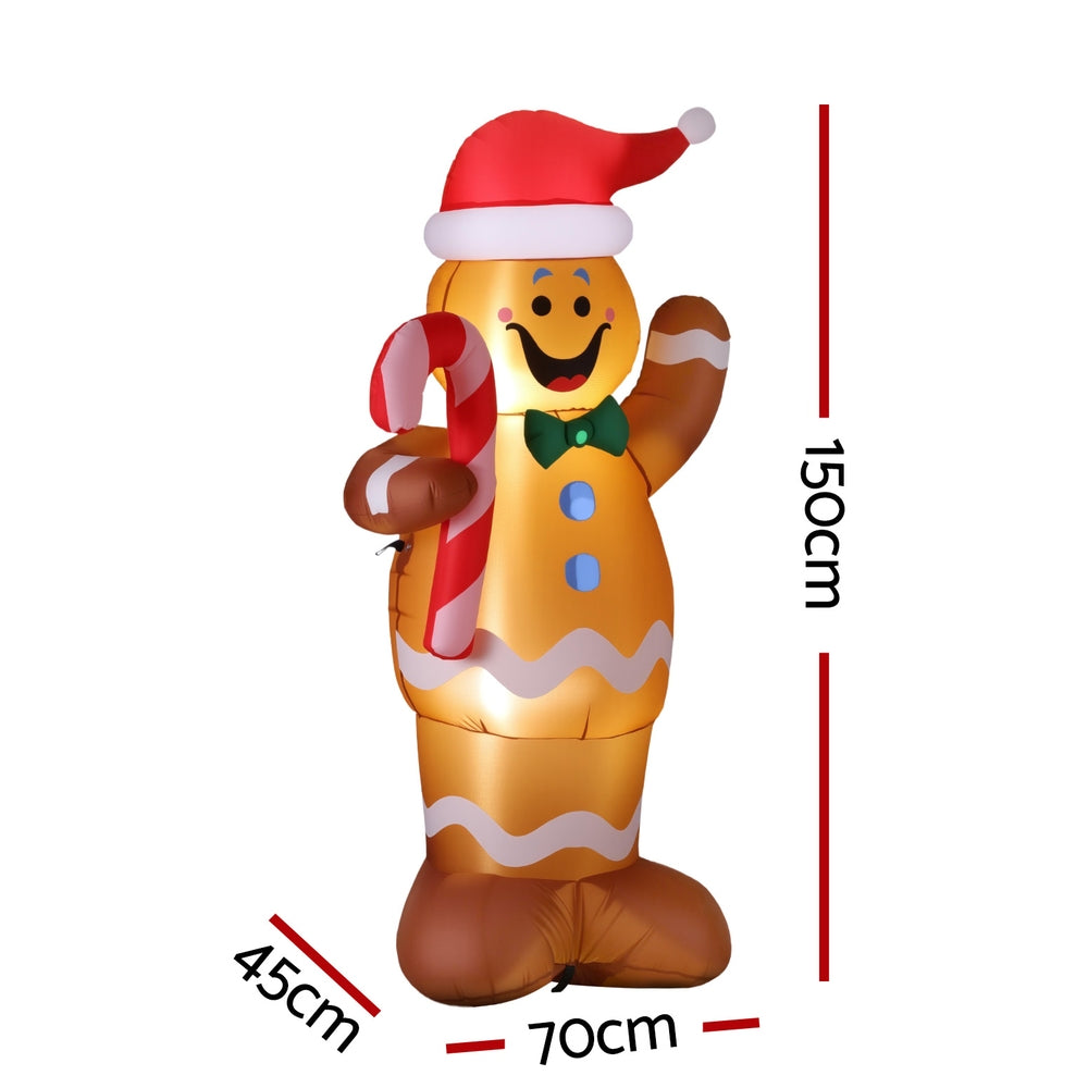 Jingle Jollys Christmas Inflatable Gingerbread Man 1.5M Height LED Decorations Illuminated XMAS-INF-GINGER-CANDY-5FT