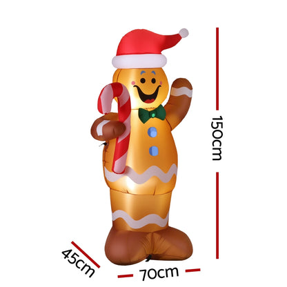 Jingle Jollys Christmas Inflatable Gingerbread Man 1.5M Height LED Decorations Illuminated XMAS-INF-GINGER-CANDY-5FT