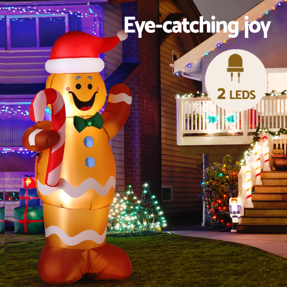 Jingle Jollys Christmas Inflatable Gingerbread Man 1.5M Height LED Decorations Illuminated XMAS-INF-GINGER-CANDY-5FT