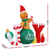 Jingle Jollys Christmas Inflatable Gingerman Joy 3M Long Outdoor Decorations Illuminated XMAS-INF-GINGER-JOY-8FT