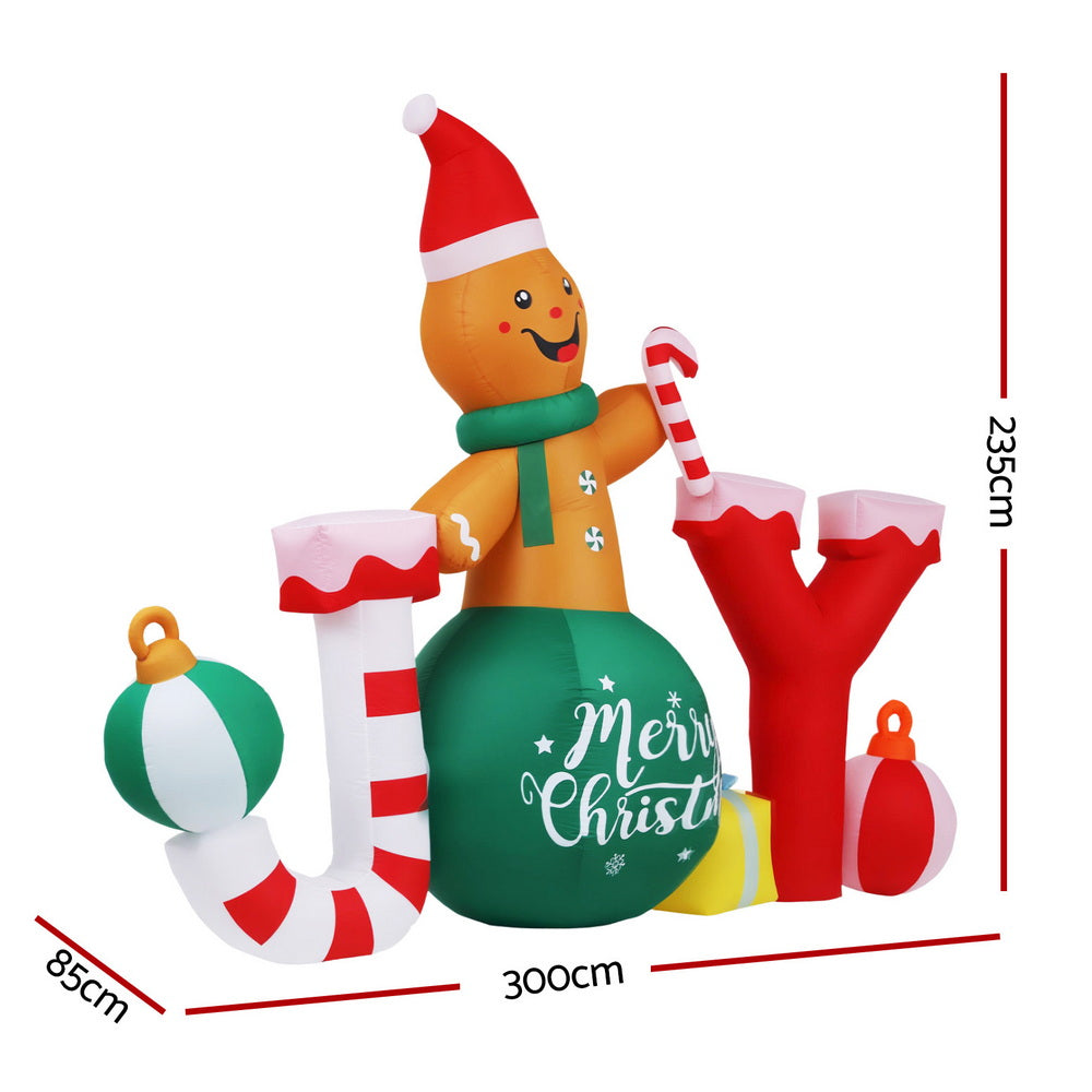 Jingle Jollys Christmas Inflatable Gingerman Joy 3M Long Outdoor Decorations Illuminated XMAS-INF-GINGER-JOY-8FT
