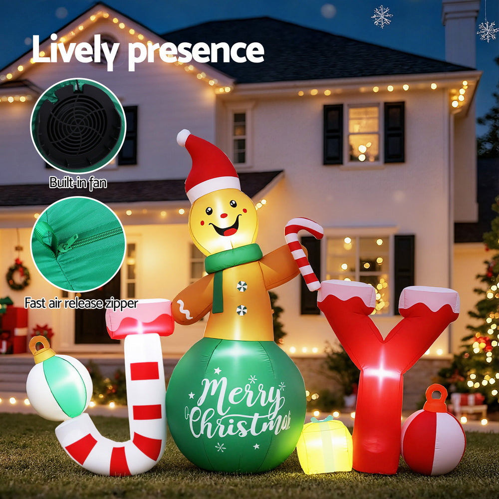 Jingle Jollys Christmas Inflatable Gingerman Joy 3M Long Outdoor Decorations Illuminated XMAS-INF-GINGER-JOY-8FT