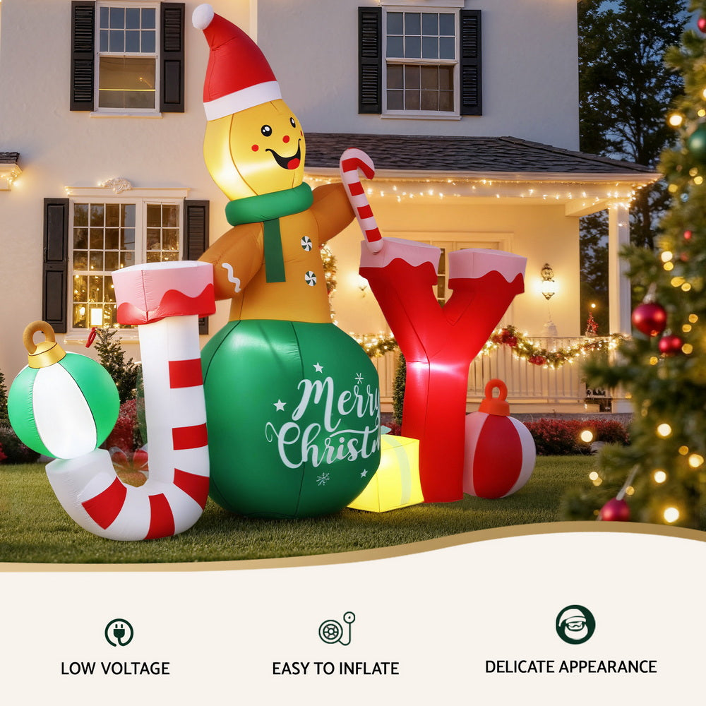 Jingle Jollys Christmas Inflatable Gingerman Joy 3M Long Outdoor Decorations Illuminated XMAS-INF-GINGER-JOY-8FT