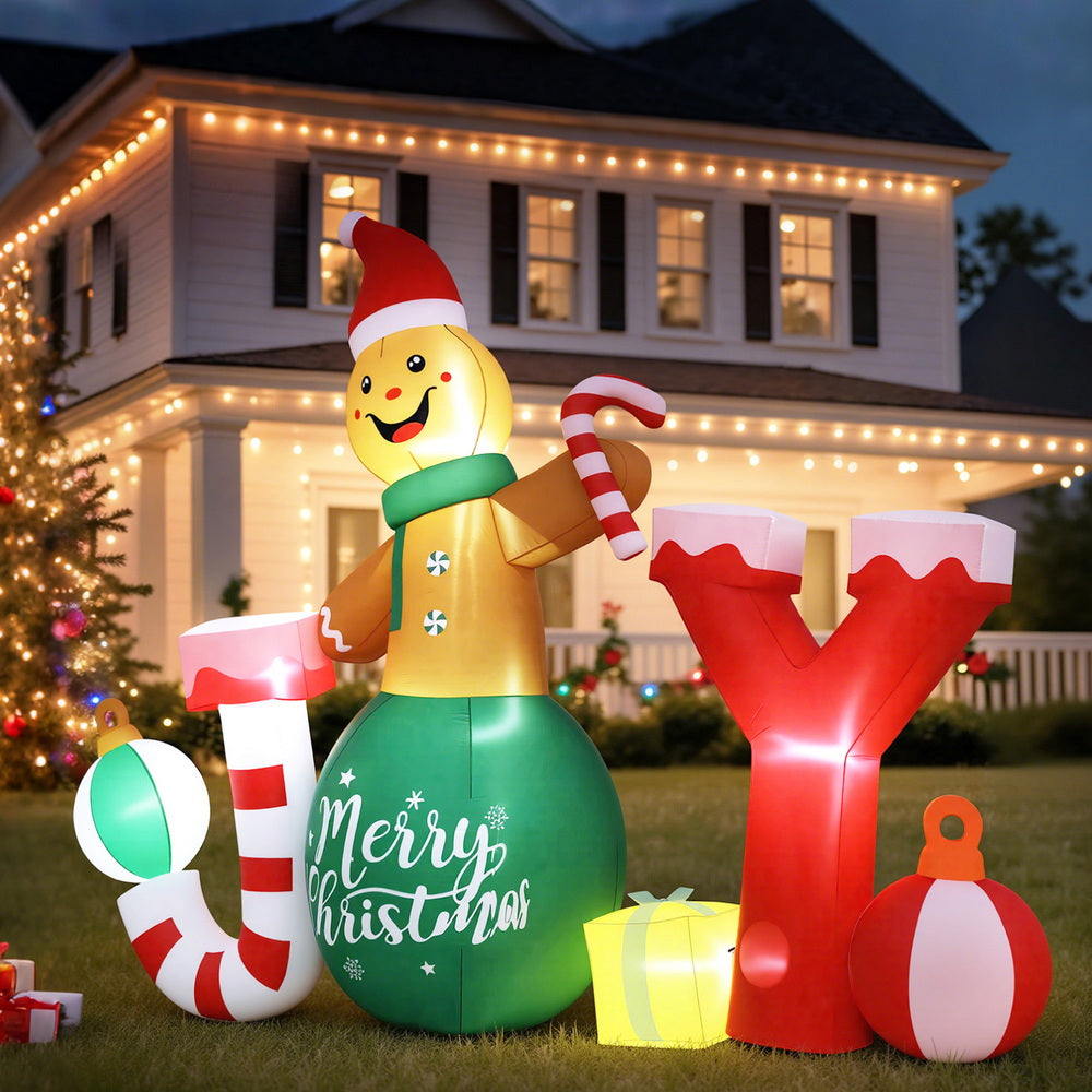 Jingle Jollys Christmas Inflatable Gingerman Joy 3M Long Outdoor Decorations Illuminated XMAS-INF-GINGER-JOY-8FT