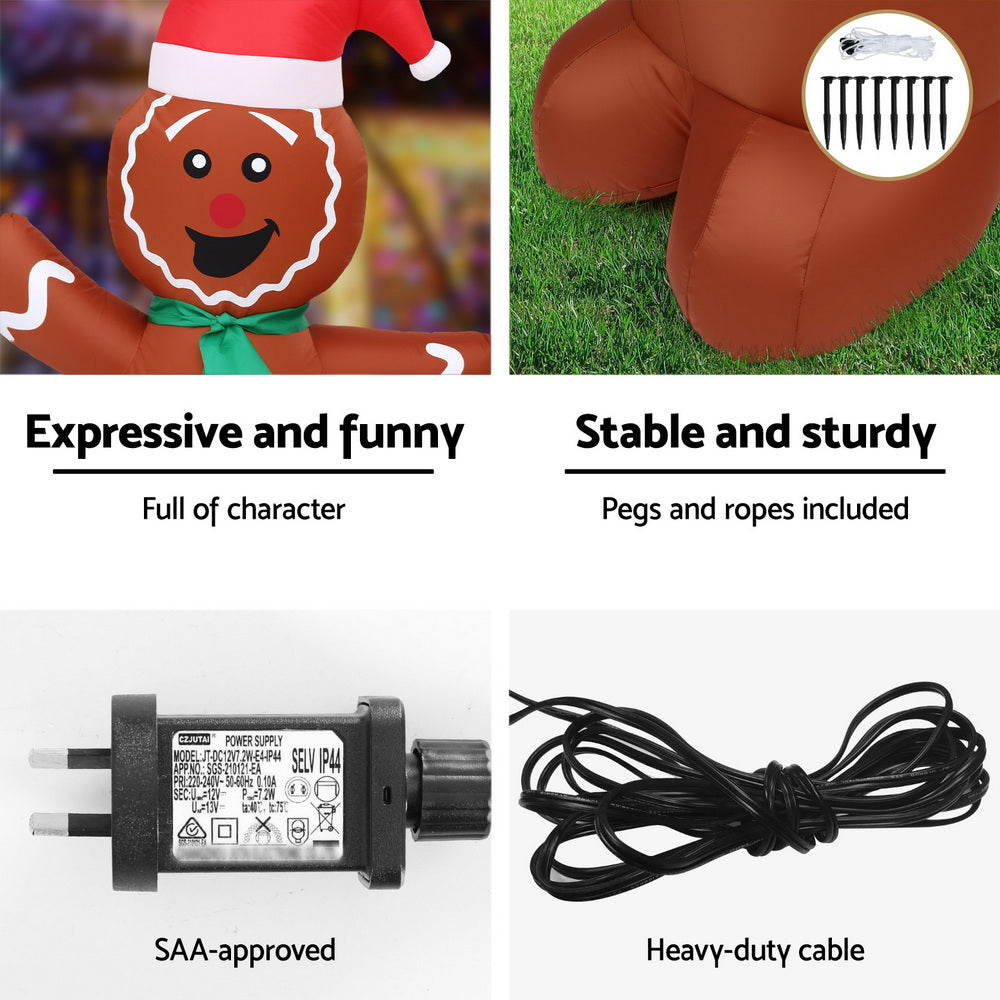 Jingle Jollys Christmas Inflatable Gingerbread Man Tree LED Illuminated Decorations XMAS-INF-GINGER-TREE-10FT