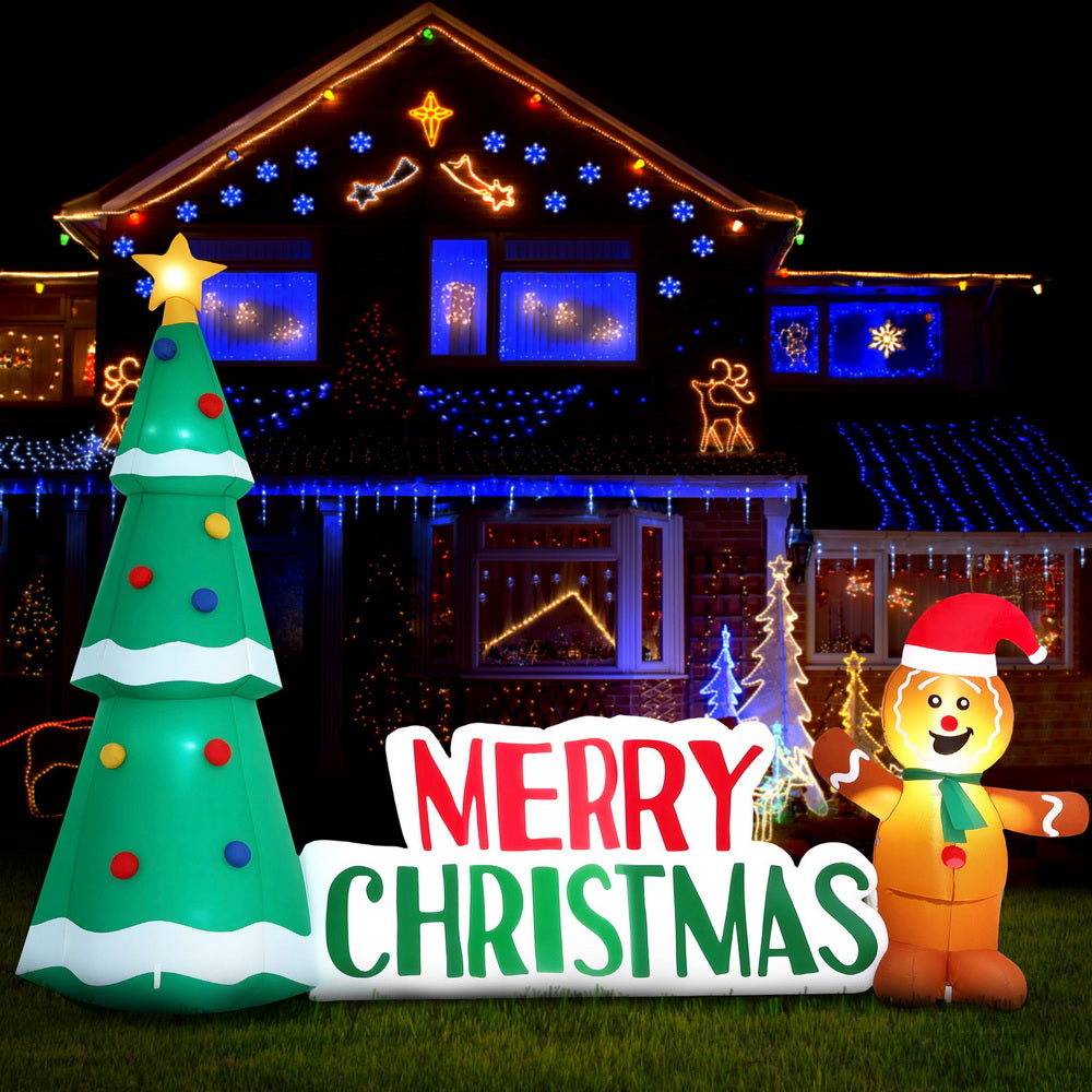 Jingle Jollys Christmas Inflatable Gingerbread Man Tree LED Illuminated Decorations XMAS-INF-GINGER-TREE-10FT
