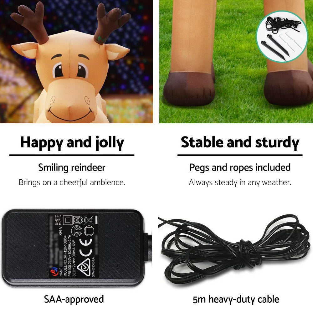 Jingle Jollys Christmas Inflatable Reindeer 5M Illuminated Decorations XMAS-INF-REIN-5M