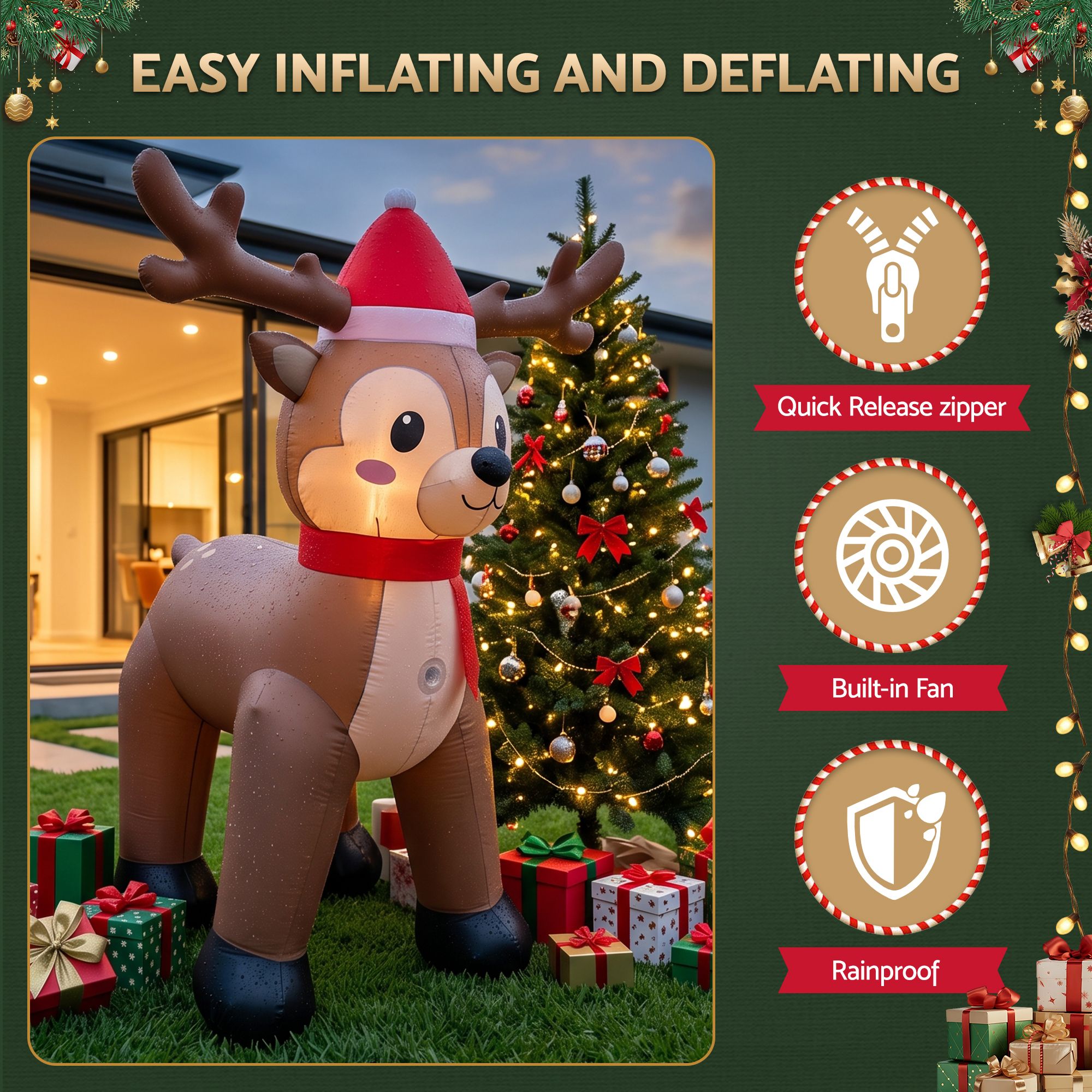 Jingle Jollys Christmas Inflatable Reindeer 2.5M Illuminated Decorations