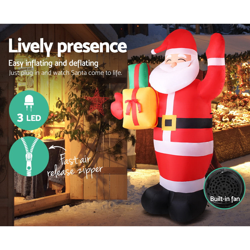 Jingle Jollys Christmas Inflatable Santa 2.4M Illuminated Decorations XMAS-INF-SAN-8FT