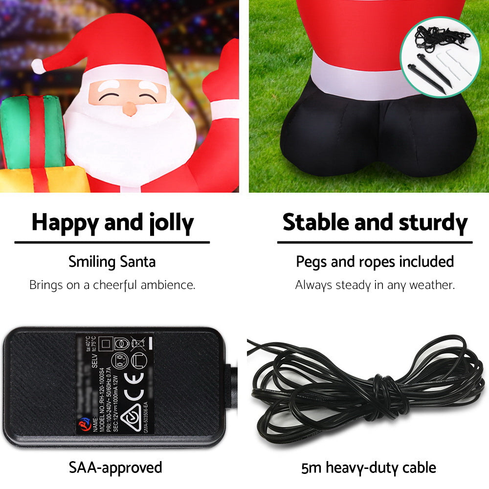 Jingle Jollys Christmas Inflatable Santa 2.4M Illuminated Decorations XMAS-INF-SAN-8FT