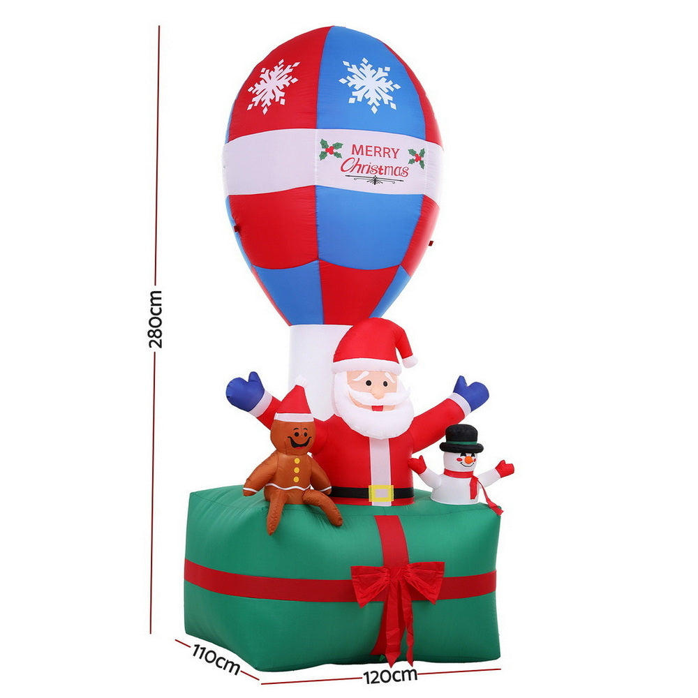 Jingle Jollys Christmas Inflatable Santa in Ballon 2.8M Height LED Decorations Illuminated XMAS-INF-SAN-BALL-9FT