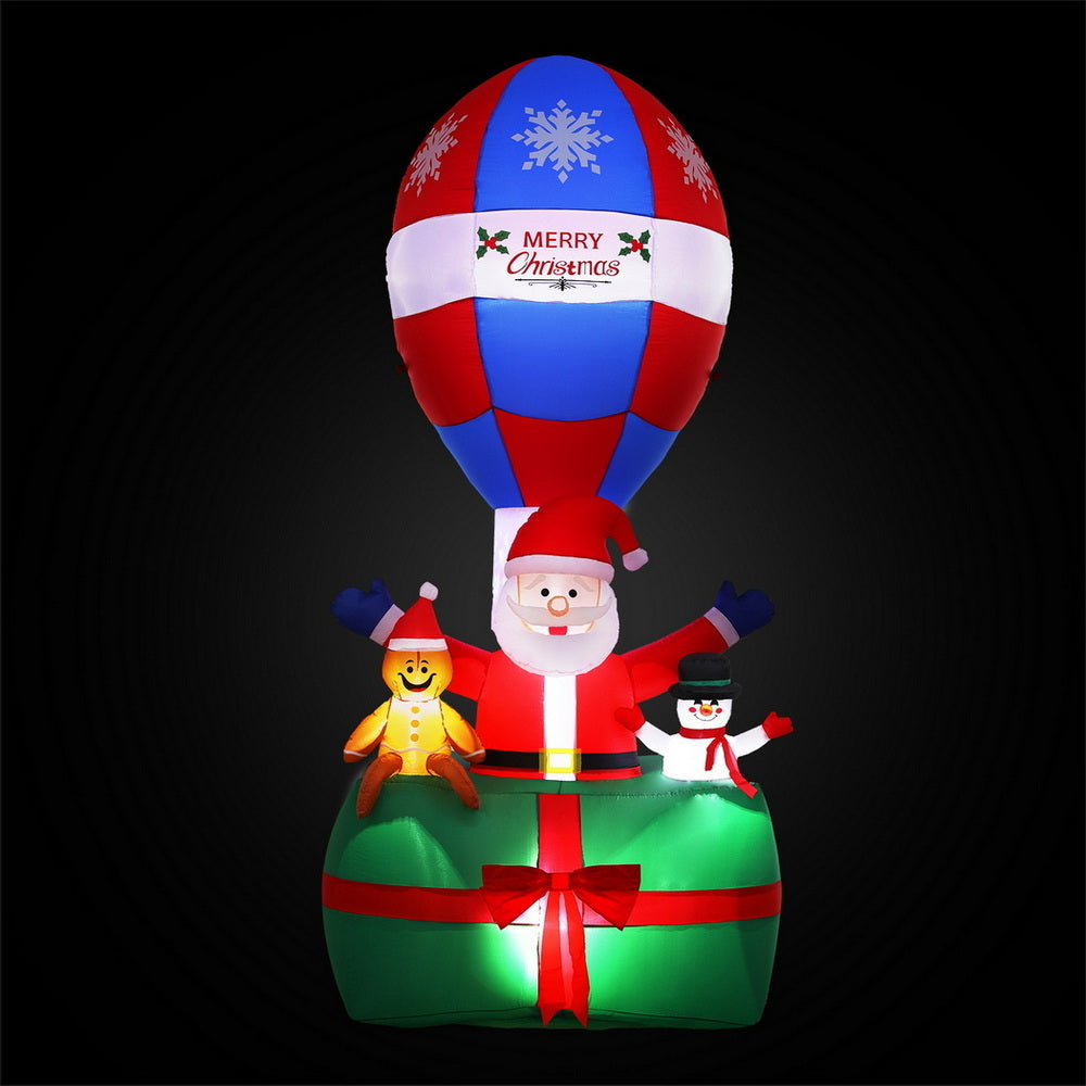 Jingle Jollys Christmas Inflatable Santa in Ballon 2.8M Height LED Decorations Illuminated XMAS-INF-SAN-BALL-9FT