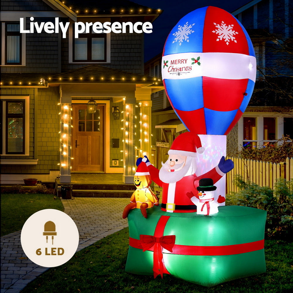 Jingle Jollys Christmas Inflatable Santa in Ballon 2.8M Height LED Decorations Illuminated XMAS-INF-SAN-BALL-9FT