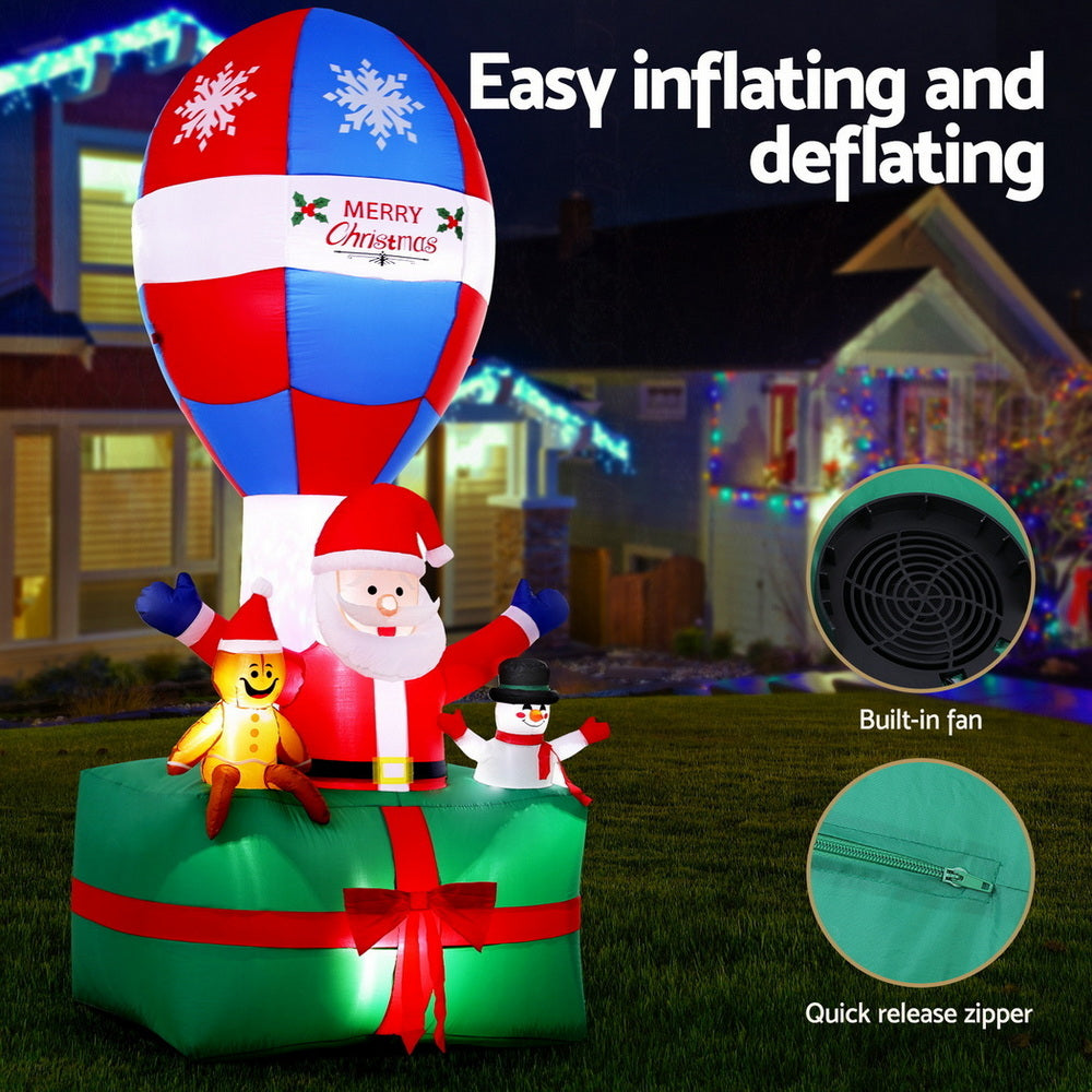Jingle Jollys Christmas Inflatable Santa in Ballon 2.8M Height LED Decorations Illuminated XMAS-INF-SAN-BALL-9FT