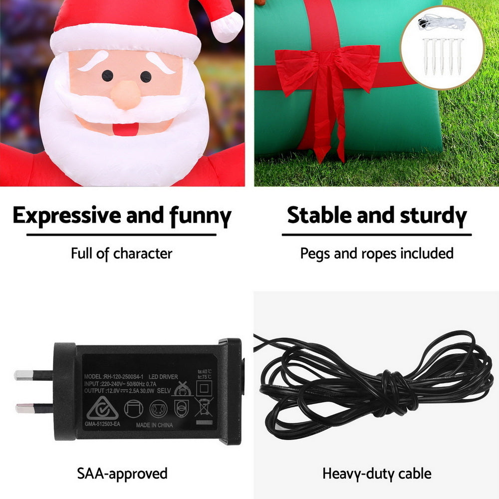 Jingle Jollys Christmas Inflatable Santa in Ballon 2.8M Height LED Decorations Illuminated XMAS-INF-SAN-BALL-9FT