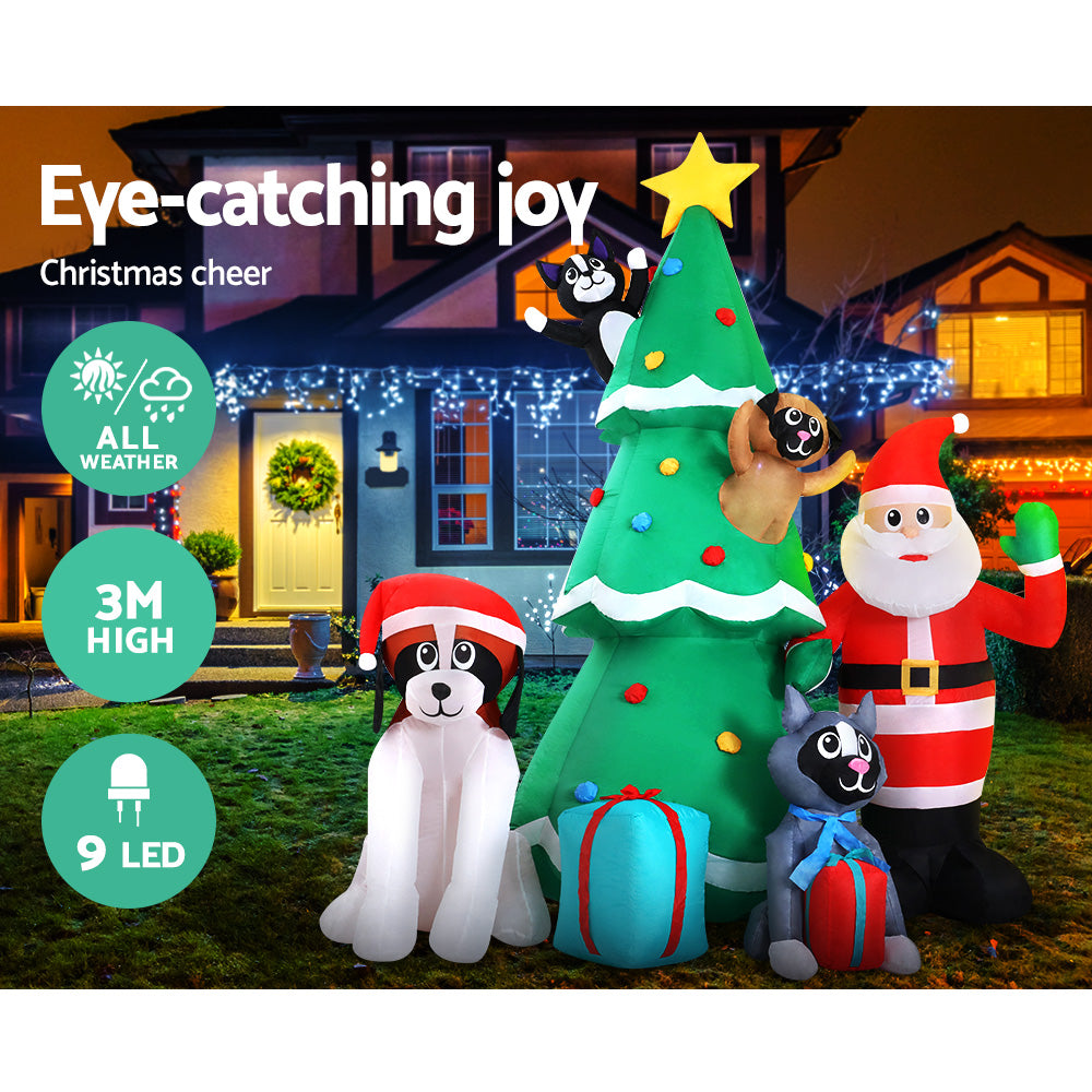 Jingle Jollys Christmas Inflatable Santa Tree 3M Illuminated Decorations XMAS-INF-SAN-DOG-10FT