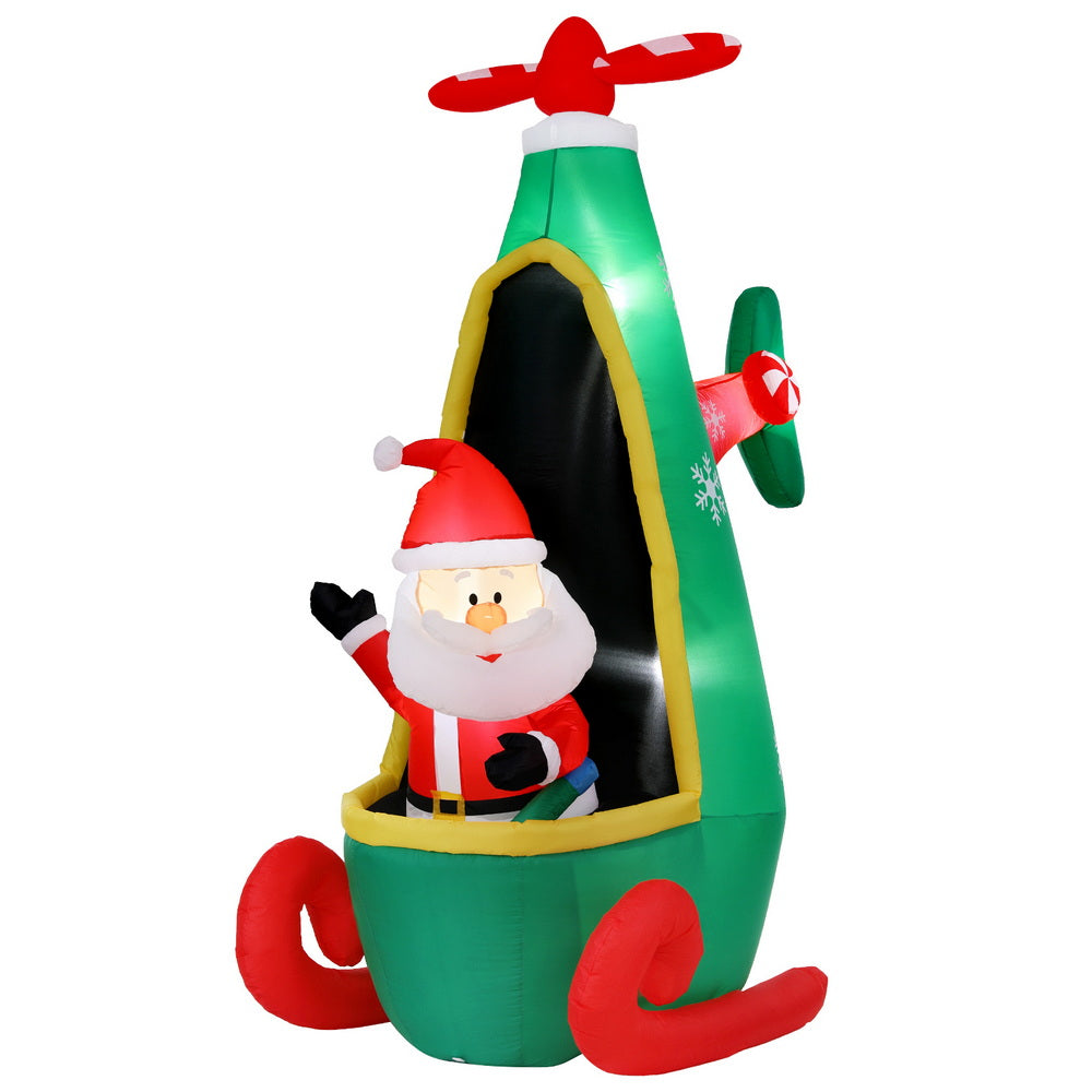 Jingle Jollys Christmas Inflatable Santa in Helicopter 2.55M Height LED Illuminated Decorations XMAS-INF-SAN-HELI-8FT