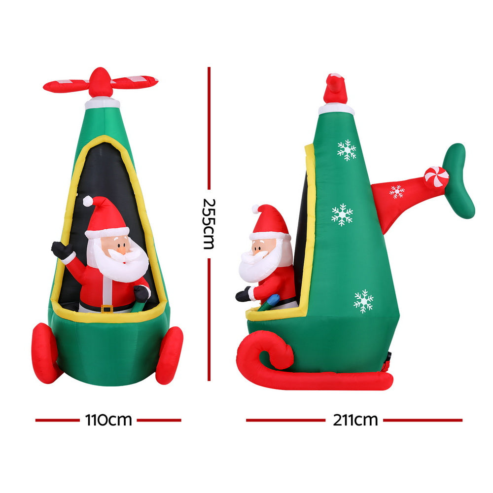 Jingle Jollys Christmas Inflatable Santa in Helicopter 2.55M Height LED Illuminated Decorations XMAS-INF-SAN-HELI-8FT