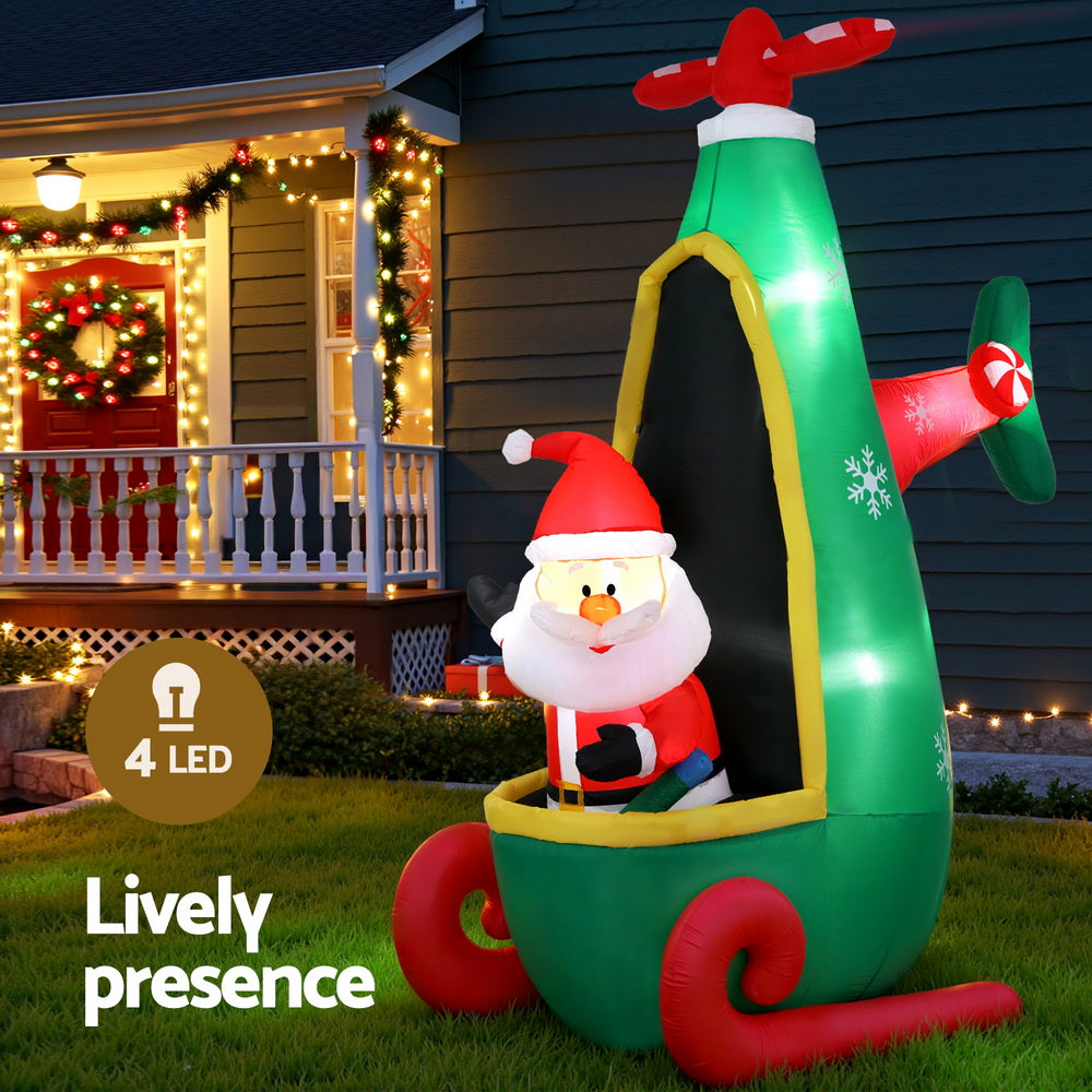 Jingle Jollys Christmas Inflatable Santa in Helicopter 2.55M Height LED Illuminated Decorations XMAS-INF-SAN-HELI-8FT