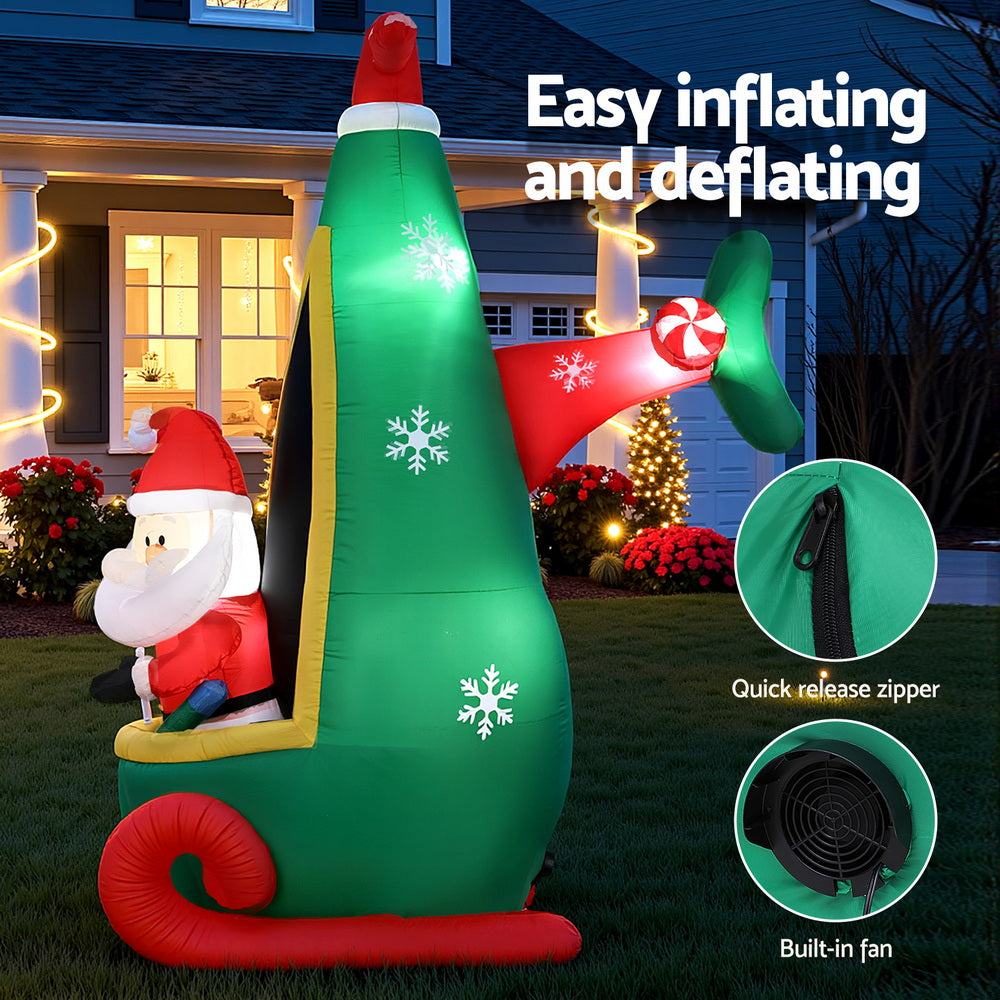 Jingle Jollys Christmas Inflatable Santa in Helicopter 2.55M Height LED Illuminated Decorations XMAS-INF-SAN-HELI-8FT