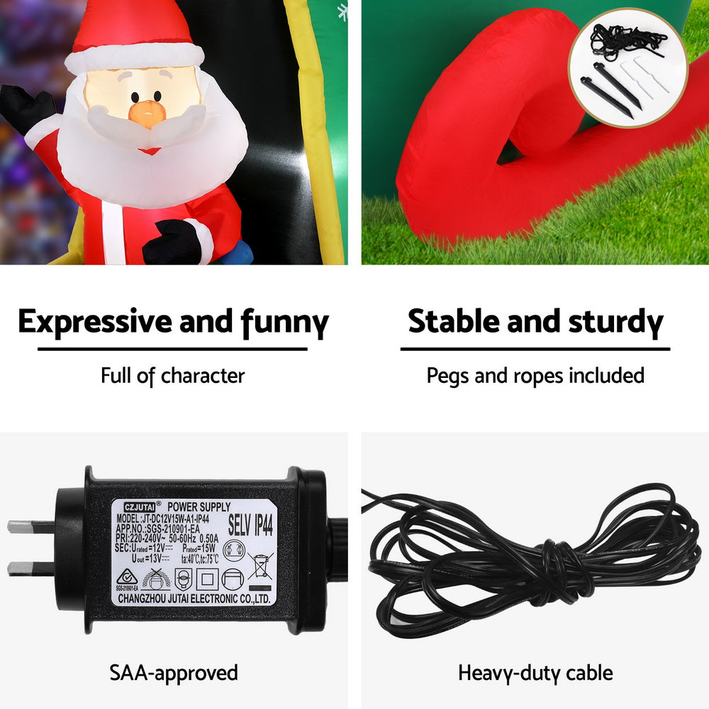 Jingle Jollys Christmas Inflatable Santa in Helicopter 2.55M Height LED Illuminated Decorations XMAS-INF-SAN-HELI-8FT