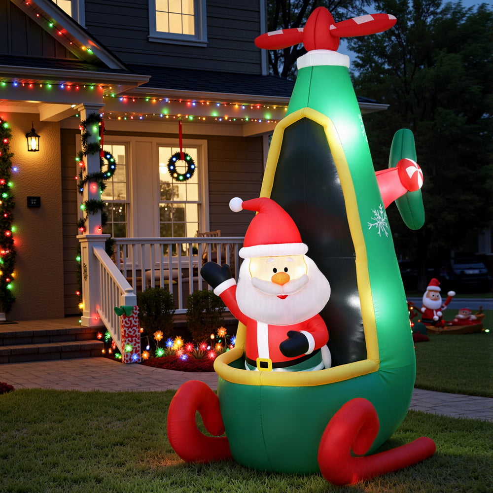 Jingle Jollys Christmas Inflatable Santa in Helicopter 2.55M Height LED Illuminated Decorations XMAS-INF-SAN-HELI-8FT