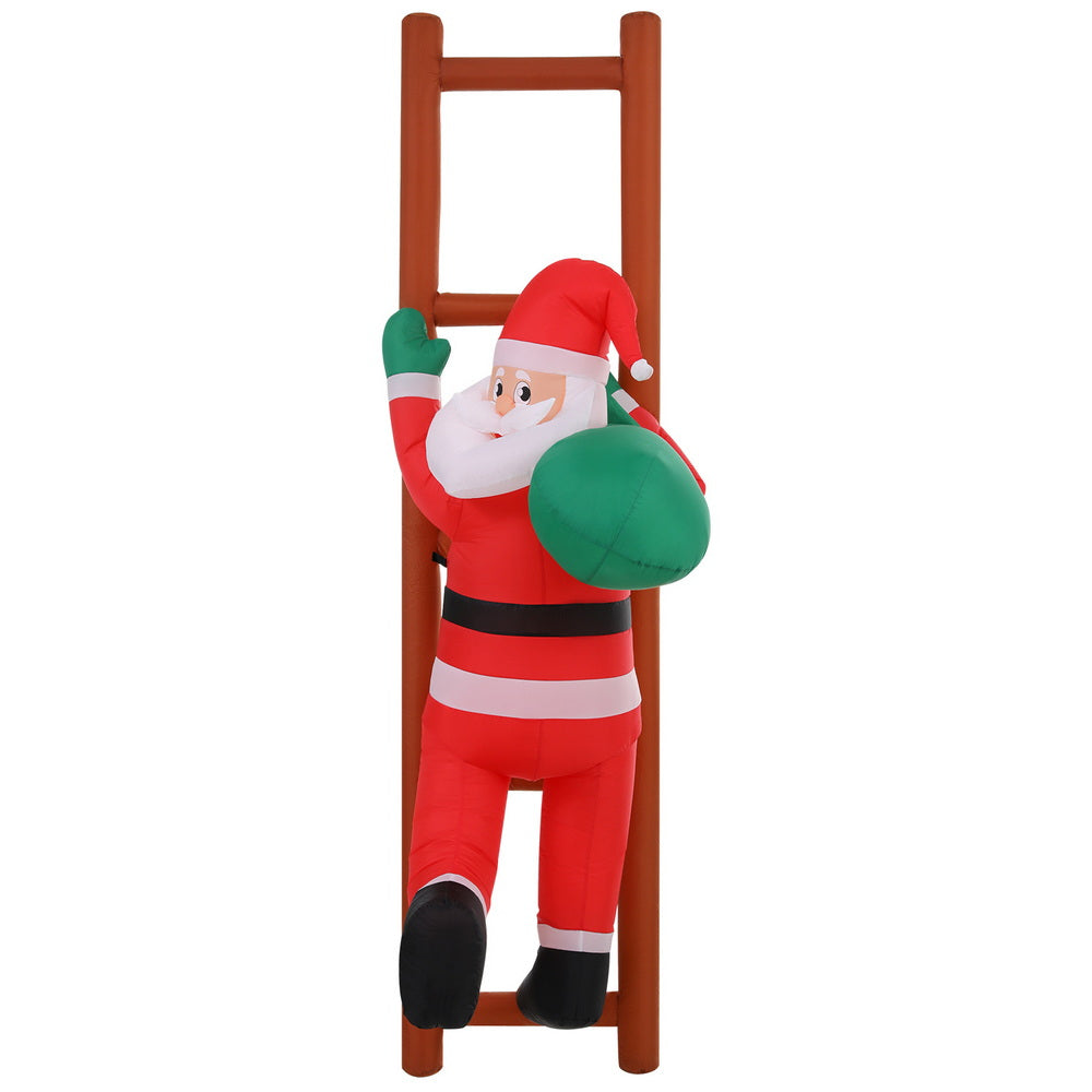 Jingle Jollys Christmas Inflatable Santa Climbing Ladder 2.45M Height LED Decorations Illuminated XMAS-INF-SAN-LAD-8FT