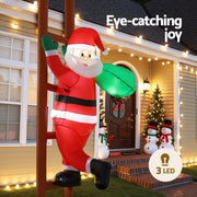 Jingle Jollys Christmas Inflatable Santa Climbing Ladder 2.45M Height LED Decorations Illuminated XMAS-INF-SAN-LAD-8FT
