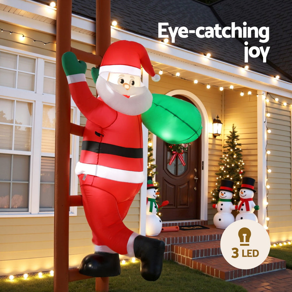 Jingle Jollys Christmas Inflatable Santa Climbing Ladder 2.45M Height LED Decorations Illuminated XMAS-INF-SAN-LAD-8FT